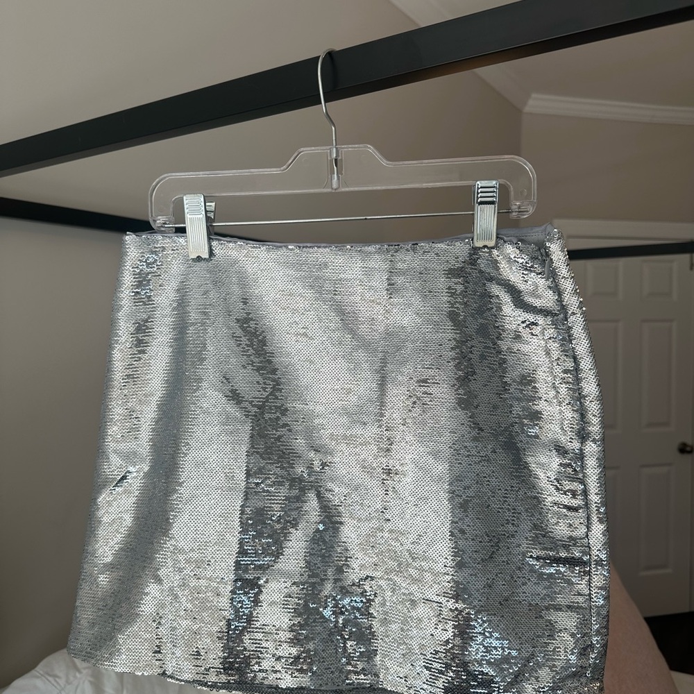 Silver Sequin Mini Skirt